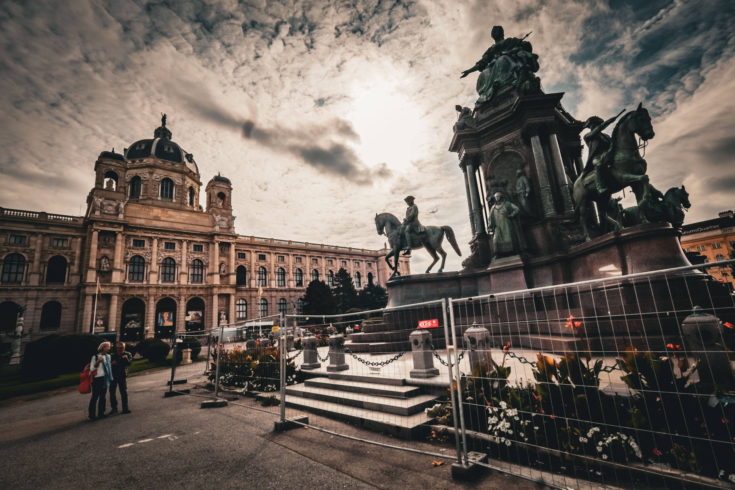 The great bronze monument of Empress Maria Theresa stands